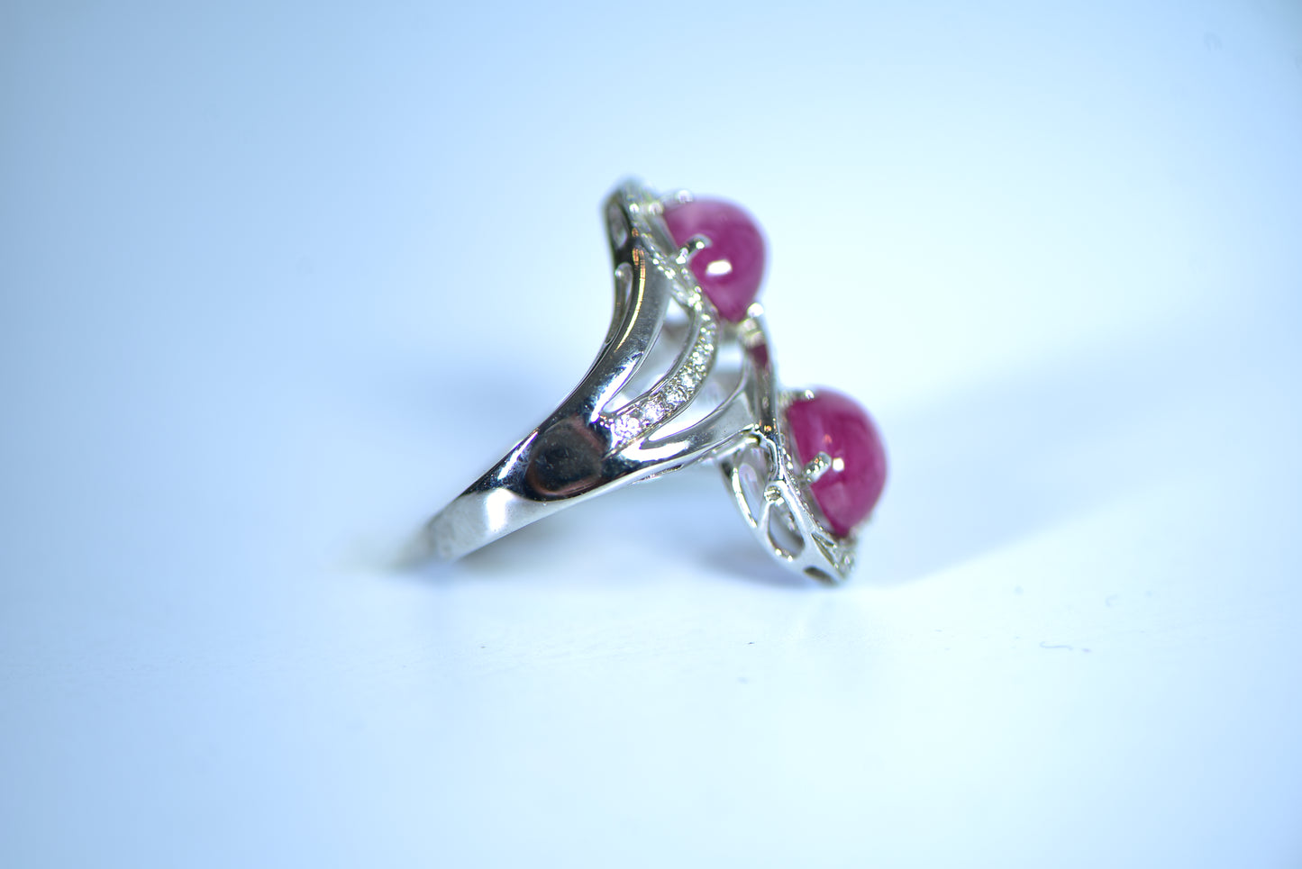 Double Oval Cabochon Ruby Silver Ring