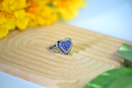 Heart Cabochon Blue Sapphire Silver Ring