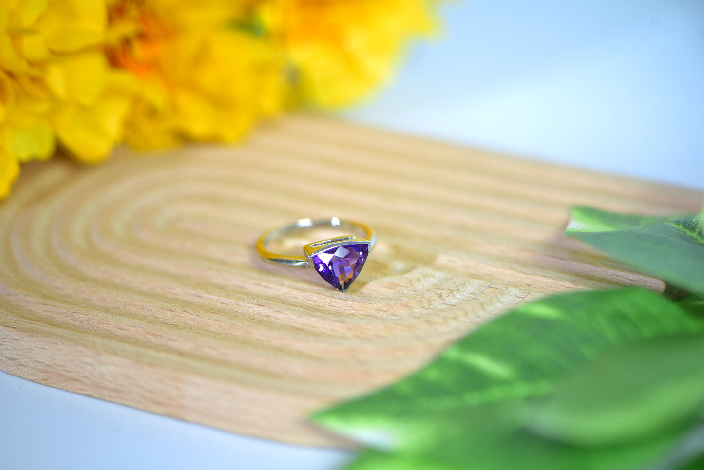 Triangle Amethyst Silver Ring