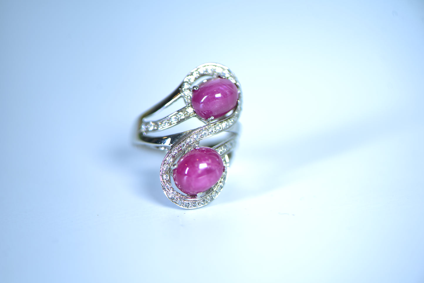 Double Oval Cabochon Ruby Silver Ring