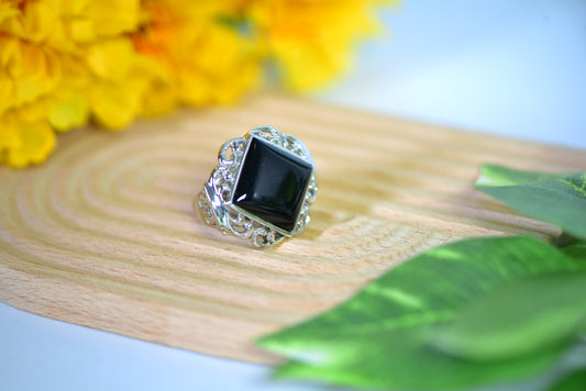 Square Onyx Silver Ring