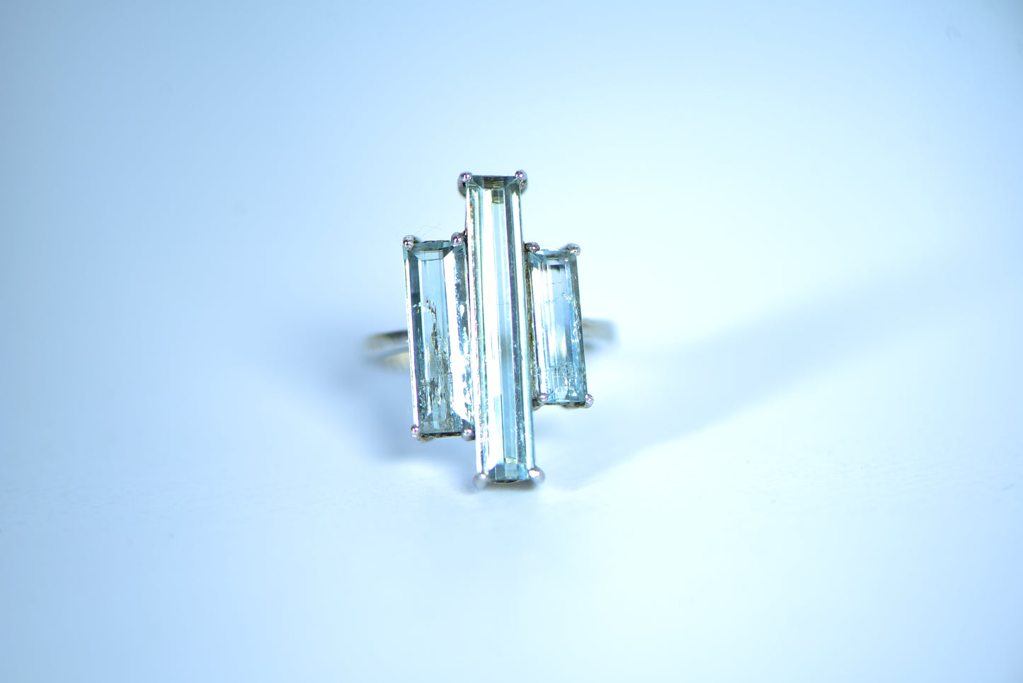 Triple Baguette-shaped Aquamarine Sliver Ring