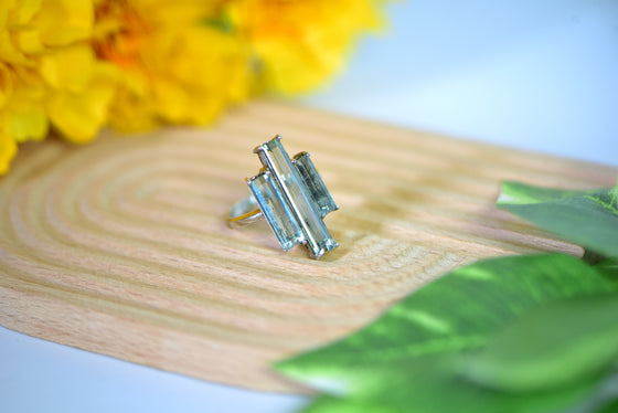 Triple Baguette-shaped Aquamarine Sliver Ring
